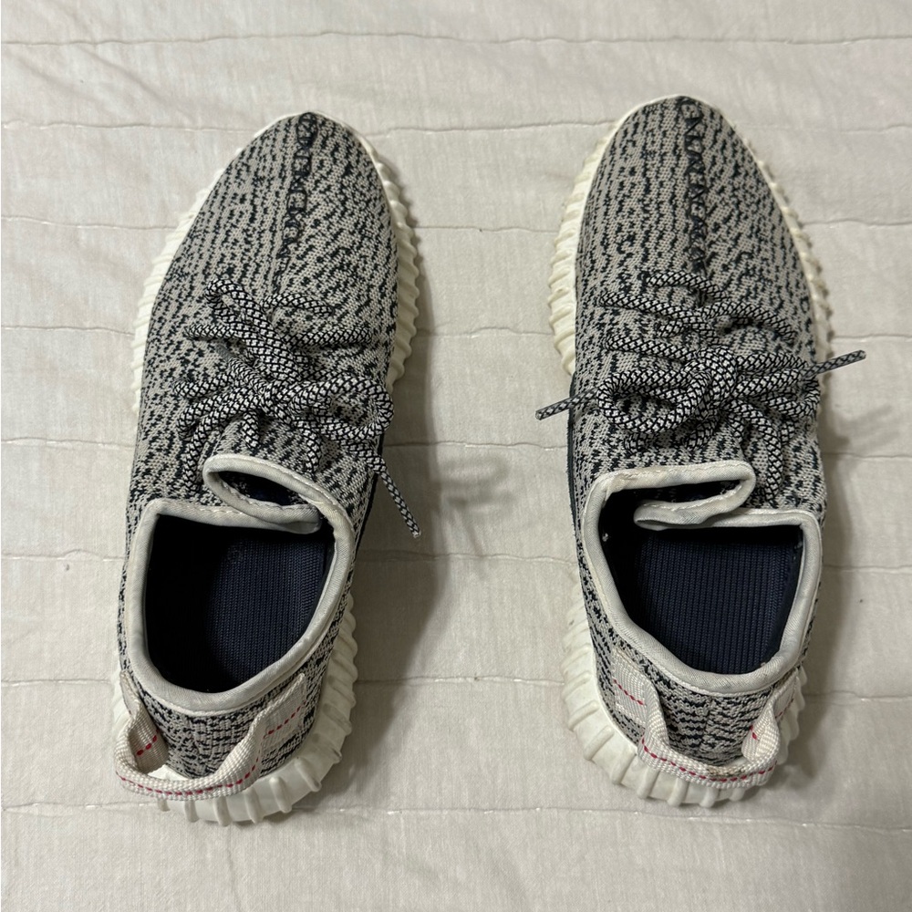 Yeezy Gray and Cream Knit Sneakers